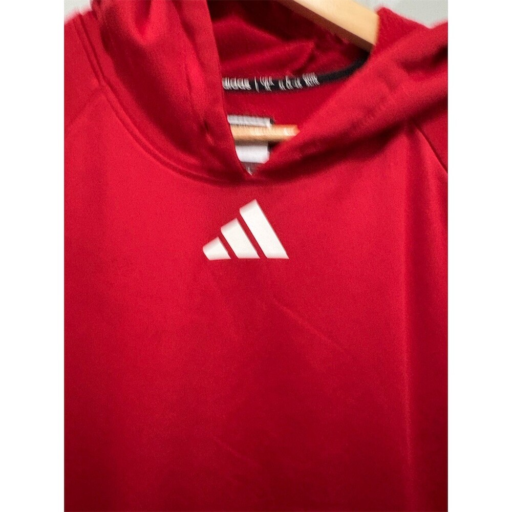 adidas Hoodie Mens XL Red Pullover Fleece Lined Athletic Logo Sweatshirt - Picture 2 of 7